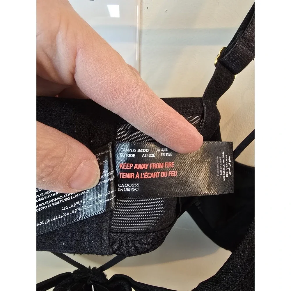 Ashley Graham Black Cage Underwire Bra 44DD Romantic Coquette‎